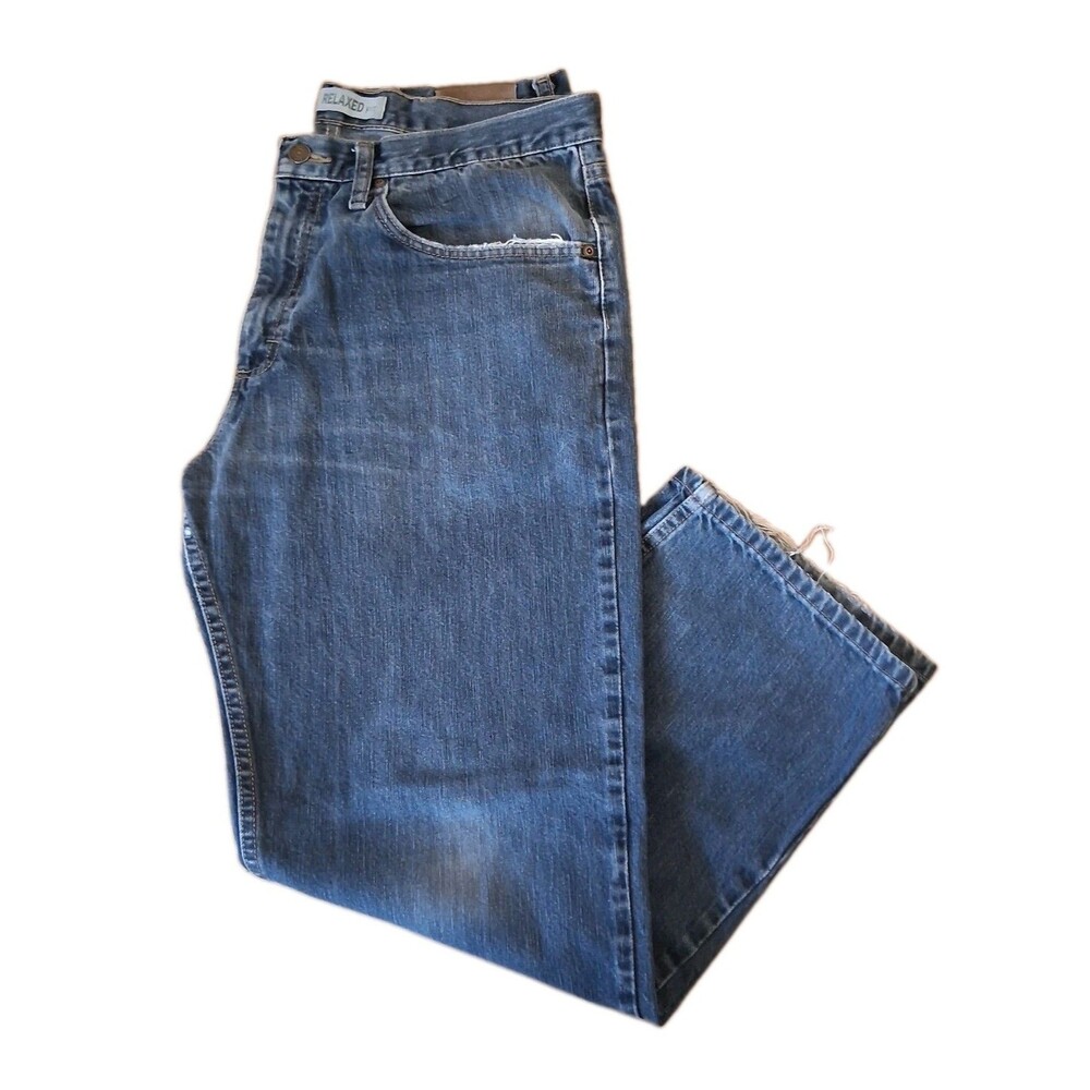 Lee Men’s Blue Denim Jeans Regular Fit Straight Leg Mid Rise Dark Wash 36x29
